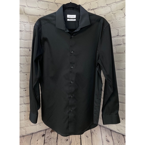 Calvin Klein Men’s Black Infinite Slim Fit Button Down Shirt (Size L) - Picture 3 of 8